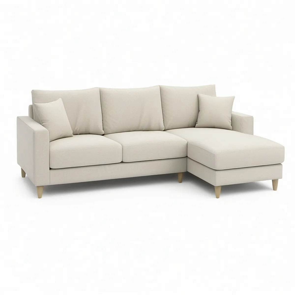 Beiges Ecksofa mit Recamiere rechts, 220 x 150 x 85 cm