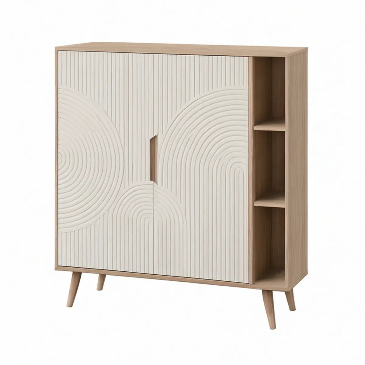 Sideboard 100 x 40 x 110 cm in Eichenoptik und Weiss mit 2 Türen und 3 offenen Fächern