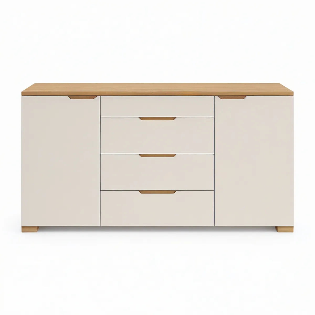 Sideboard mit 2 Türen und 3 Schubladen, Weiss/Eiche, 160 x 40 x 85 cm
