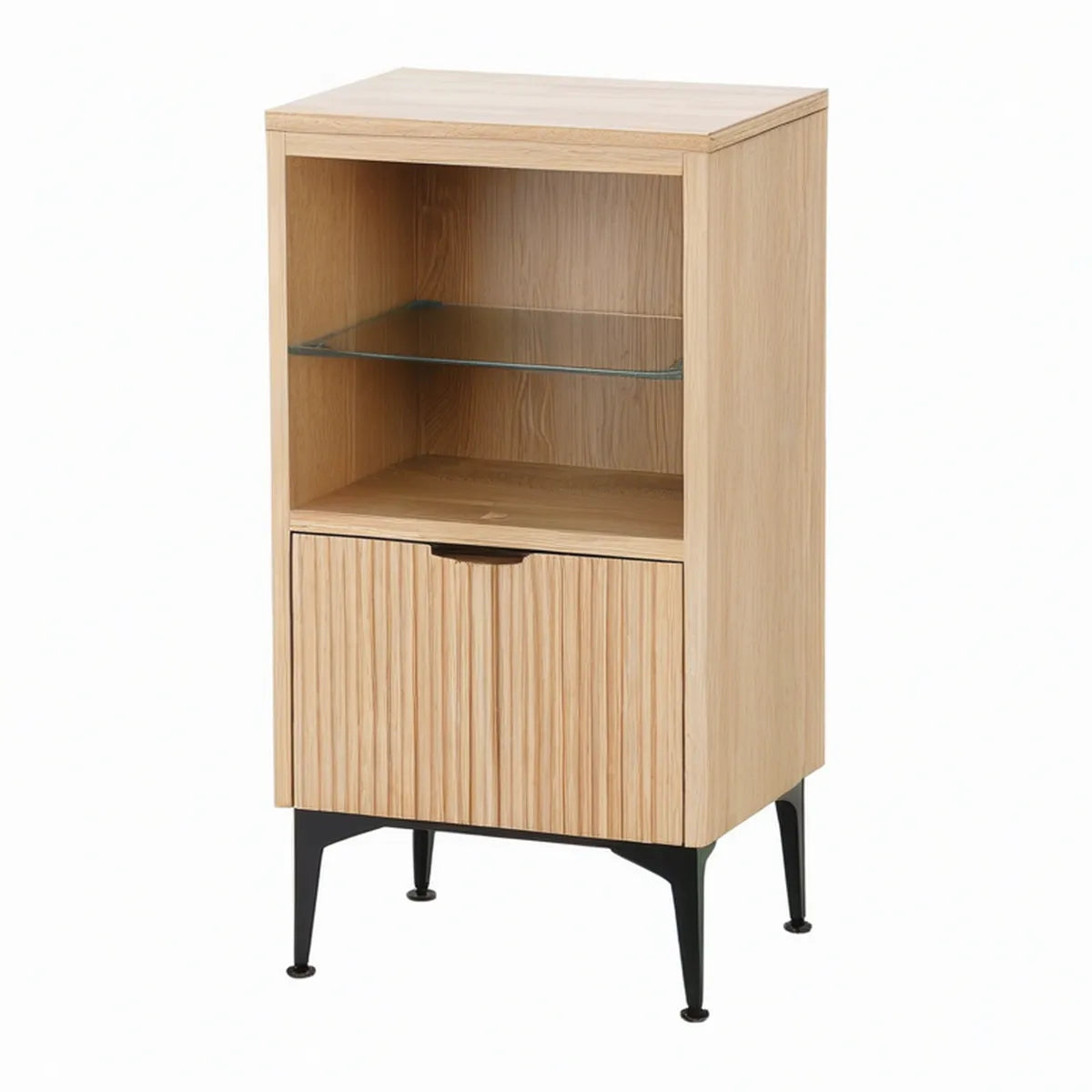 Hochschrank aus MDF mit Eichenfurnier, Glaseinlegeboden und Tür, Natur/Schwarz, 60 x 40 x 120 cm