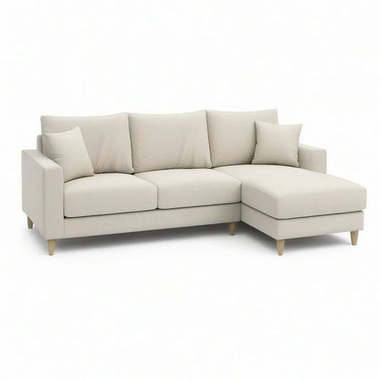 Beiges Ecksofa mit Recamiere rechts, 220 x 150 x 85 cm