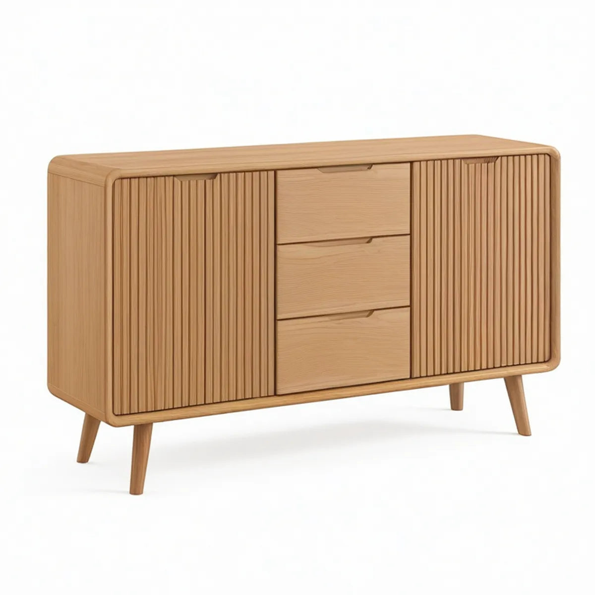 Sideboard aus MDF mit Eichenfurnier, 3 Schubladen und 2 Türen, 160 x 40 x 80 cm, Natur