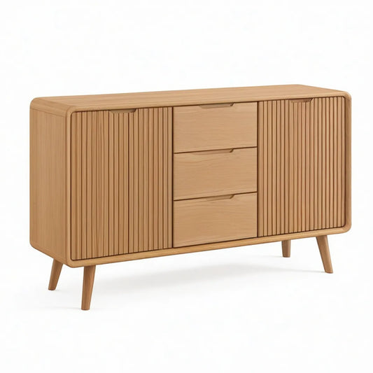 Sideboard aus MDF mit Eichenfurnier, 3 Schubladen und 2 Türen, 160 x 40 x 80 cm, Natur