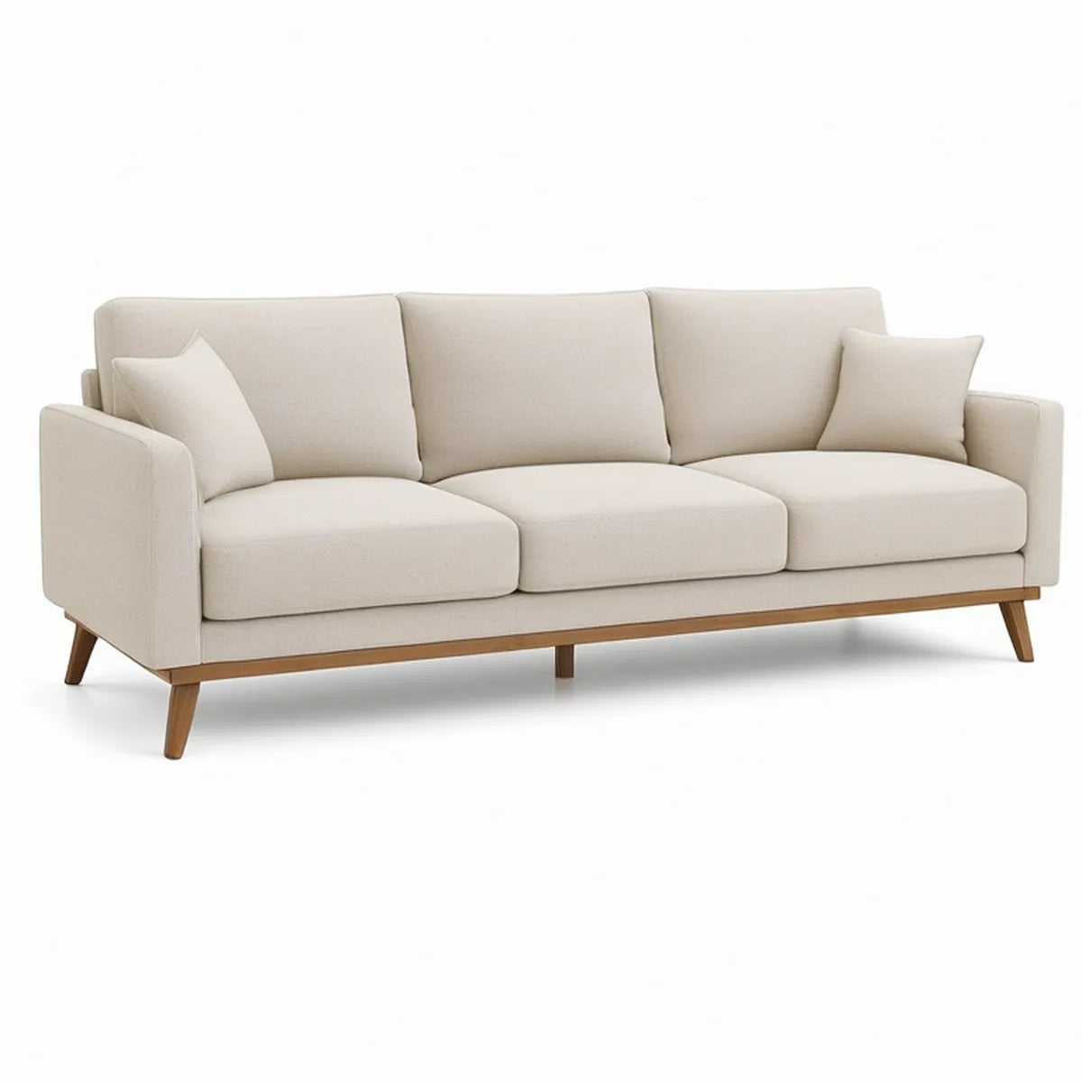 3-Sitzer-Sofa, 220 x 90 x 85 cm, Creme/Braun, mit Massivholzfüssen