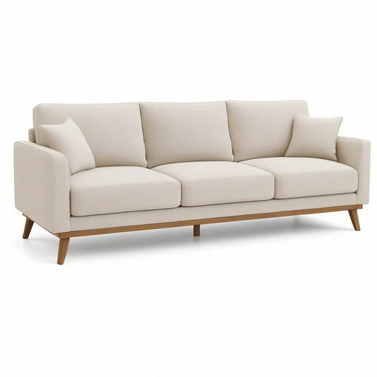 3-Sitzer-Sofa, 220 x 90 x 85 cm, Creme/Braun, mit Massivholzfüssen