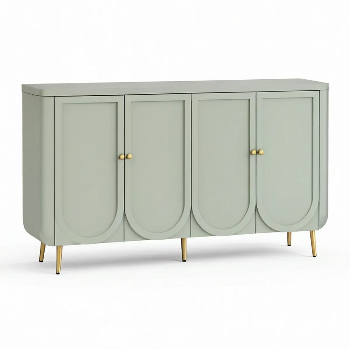 Sideboard mit 4 Türen aus MDF, Salbeigrün/Gold, 160 x 40 x 85 cm