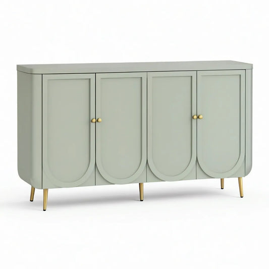 Sideboard mit 4 Türen aus MDF, Salbeigrün/Gold, 160 x 40 x 85 cm