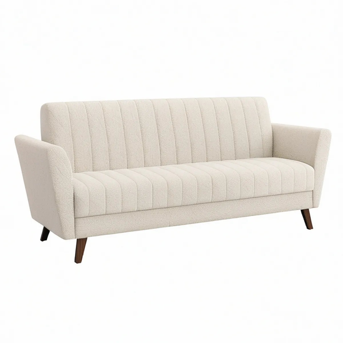 3-Sitzer-Sofa mit Armlehnen, Bouclé-Bezug in Creme, 180 x 80 x 83 cm