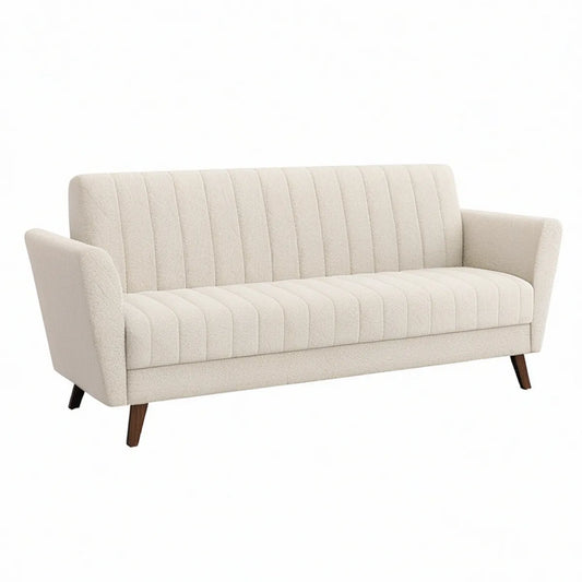 3-Sitzer-Sofa mit Armlehnen, Bouclé-Bezug in Creme, 180 x 80 x 83 cm