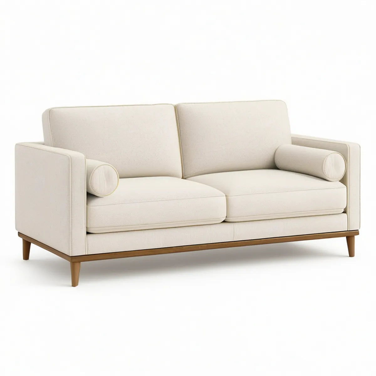 2-Sitzer Sofa, 160 x 90 x 85 cm, Polyester Creme, Massivholzfüsse Braun