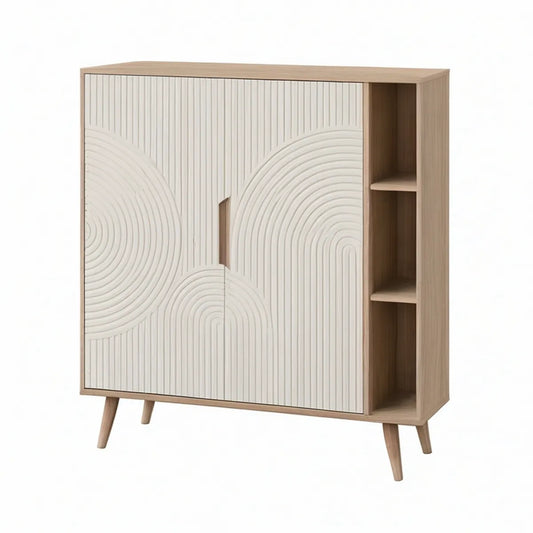 Sideboard 100 x 40 x 110 cm in Eichenoptik und Weiss mit 2 Türen und 3 offenen Fächern
