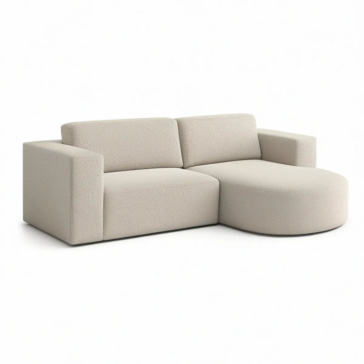 2-Sitzer-Sofa mit rechter Chaiselongue, 200 x 100 x 70 cm, Bouclé-Polyester, Cremeweiss