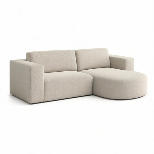 2-Sitzer-Sofa mit rechter Chaiselongue, 200 x 100 x 70 cm, Bouclé-Polyester, Cremeweiss