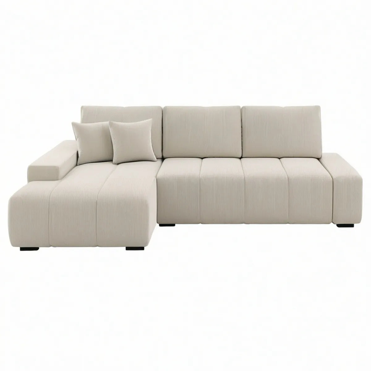 Ecksofa L-Form mit linker Recamiere, 280 x 160 x 78 cm, Cord, Cremeweiss