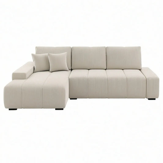 Ecksofa L-Form mit linker Recamiere, 280 x 160 x 78 cm, Cord, Cremeweiss