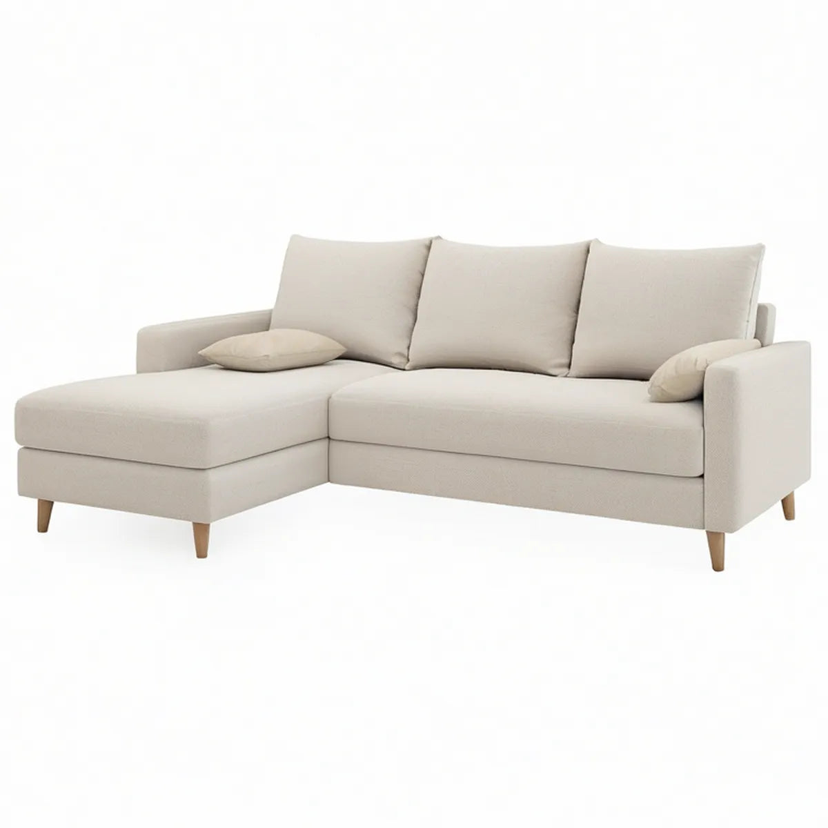 Ecksofa mit linker Recamiere in L-Form, Beige, 220 x 145 x 85 cm