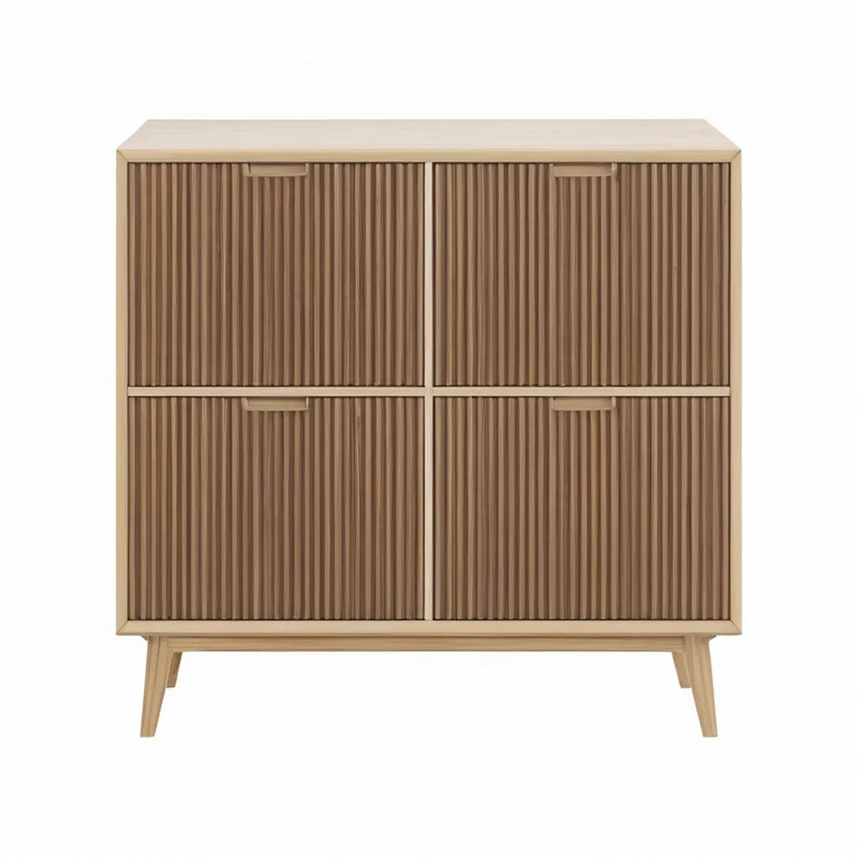 Sideboard aus massivem Kiefernholz mit 4 gerillten Türen, Naturbraun, 100 x 40 x 120 cm