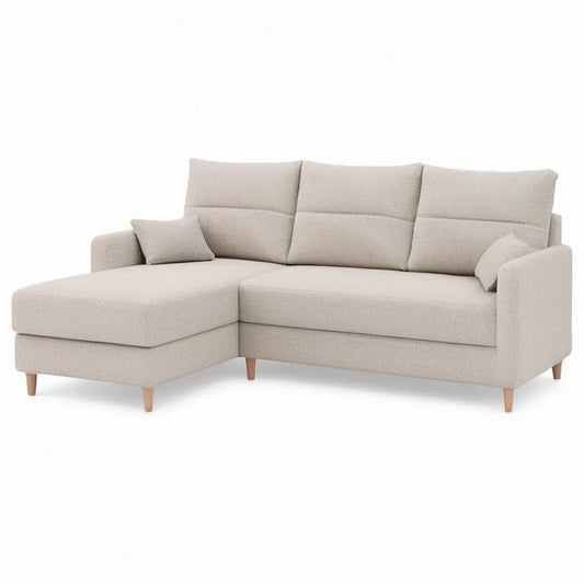 L-förmige Polstergarnitur mit linksseitiger Recamiere, Beige, 250 x 160 x 88 cm