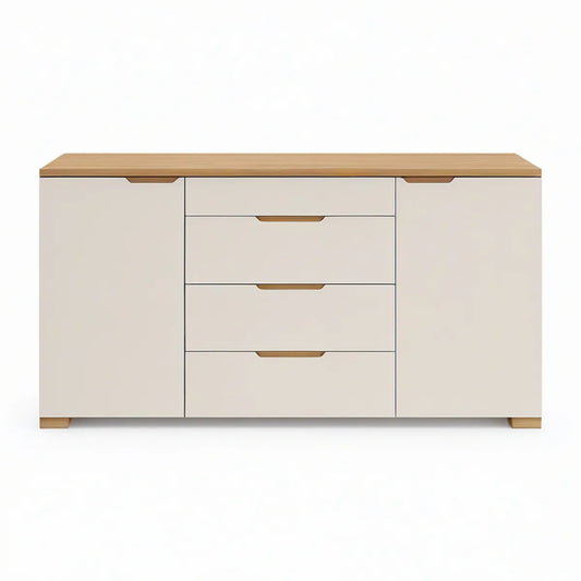 Sideboard mit 2 Türen und 3 Schubladen, Weiss/Eiche, 160 x 40 x 85 cm