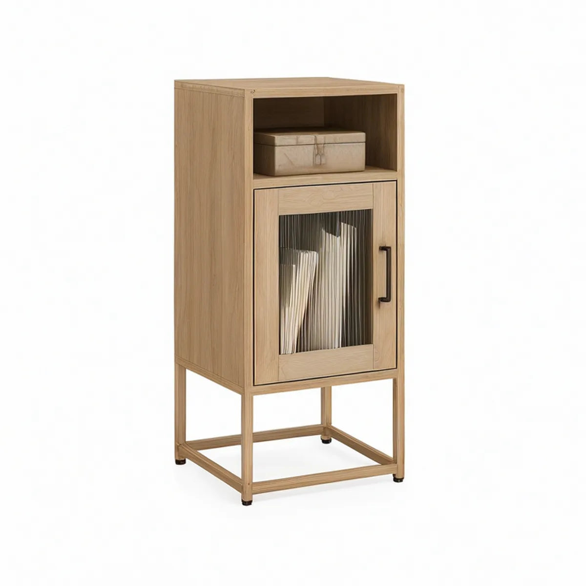 Sideboard aus Eichenholz mit geriffelter Glastür, 45 x 40 x 100 cm, Naturholz