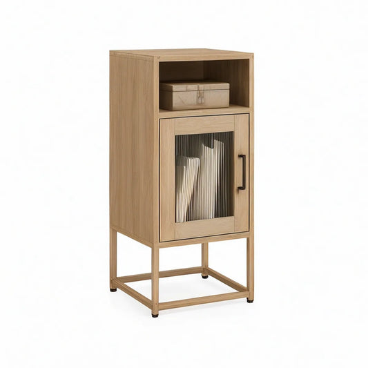Sideboard aus Eichenholz mit geriffelter Glastür, 45 x 40 x 100 cm, Naturholz