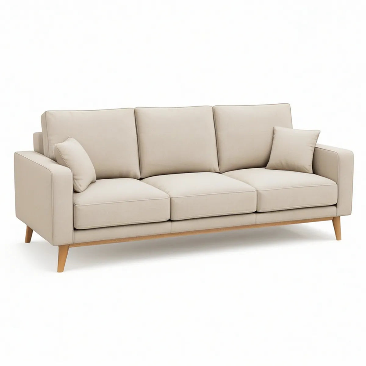 3-Sitzer-Sofa 220 x 90 x 85 cm mit Polyesterbezug in Creme und Holzfüssen