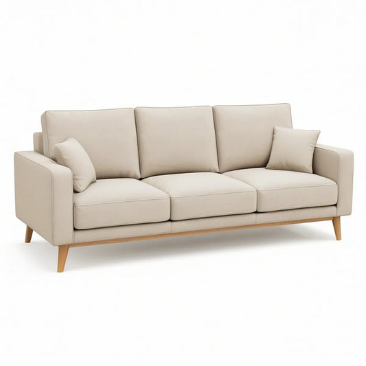 3-Sitzer-Sofa 220 x 90 x 85 cm mit Polyesterbezug in Creme und Holzfüssen