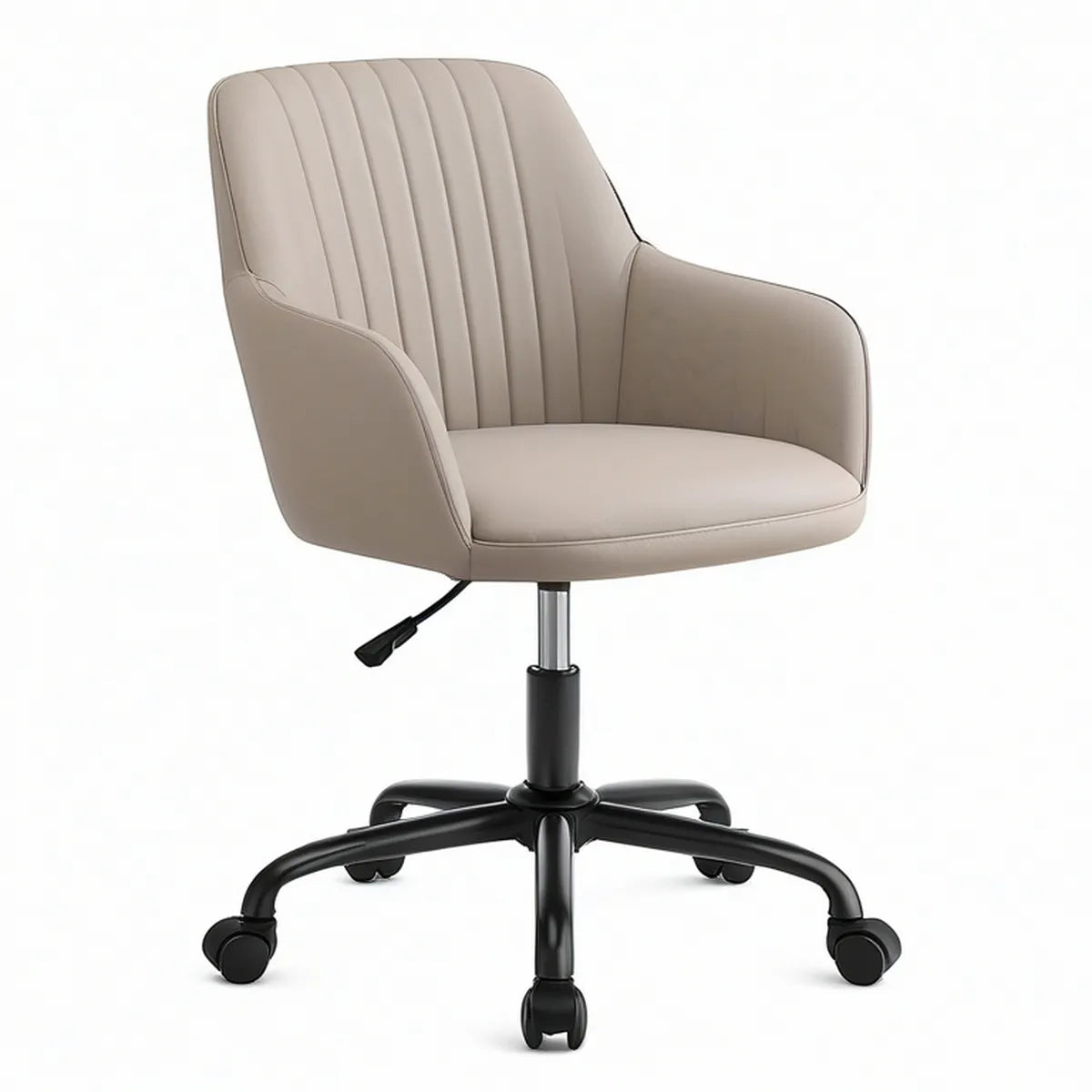 Drehbarer Bürostuhl mit Armlehnen aus PU-Kunstleder, Beige/Schwarz, 60 x 60 x 84–94 cm