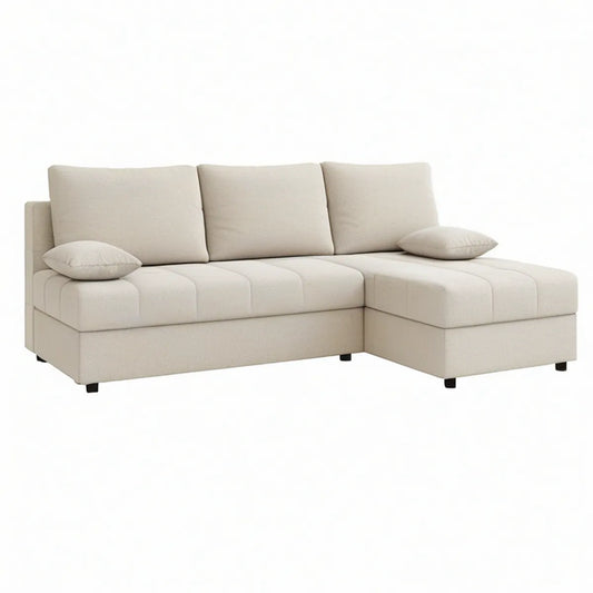 Ecksofa in L-Form mit Recamiere rechts, Creme, 240 x 150 x 85 cm
